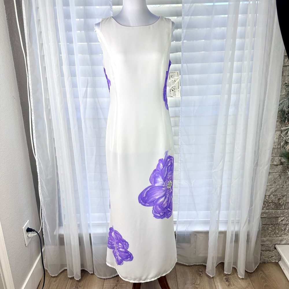 Lauren Taylor New York Maxi‎ Dress Women Size 4 White Purple New Floral Column